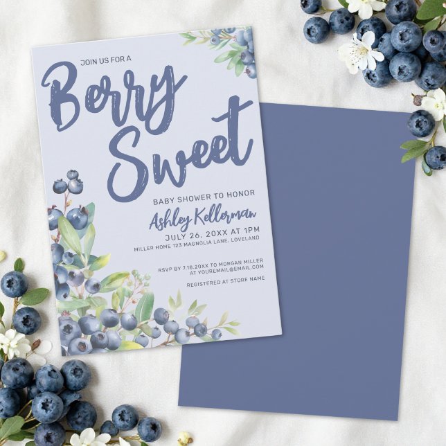 Invitación Dulce ducha de bebé con arándanos (Blueberry Berry Sweet Baby Shower Invitation )