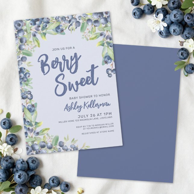 Invitación Dulce ducha de bebé con arándanos (Blueberry Berry Sweet Baby Shower Invitation )