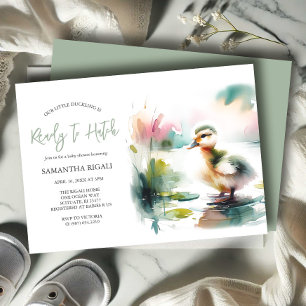Invitación Dulce ducha de bebé con pato de acuarela neutral e