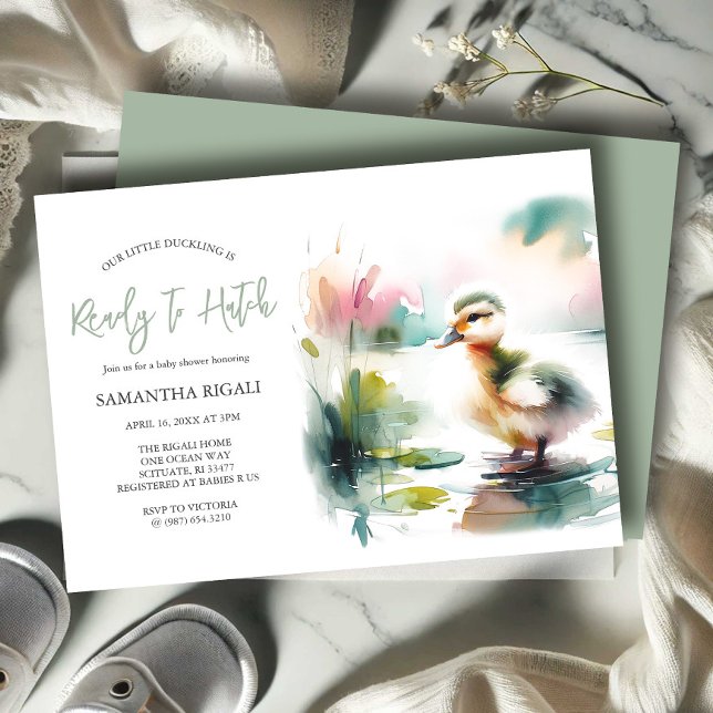 Invitación Dulce ducha de bebé con pato de acuarela neutral e (Gender neutral baby shower invitations watercolor duck theme by Do Tell A Belle)
