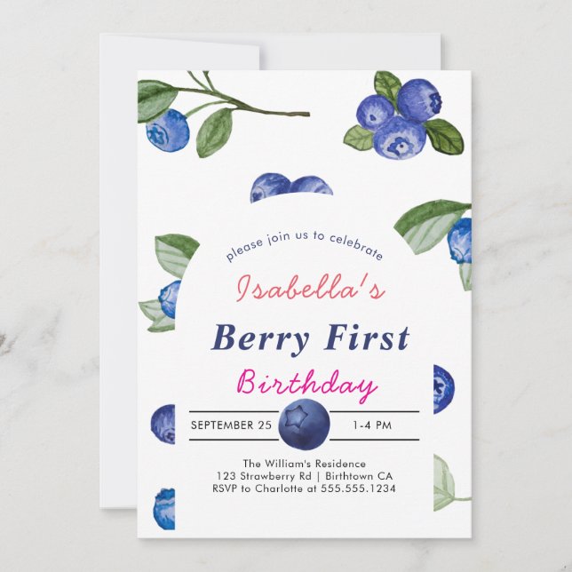 Invitación Dulce ducha de bebé de arándanos (Anverso)