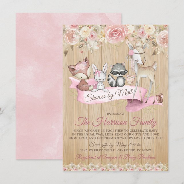 Invitación Dulce ducha de bebé de Bosque de Madera Virtual po (Anverso / Reverso)