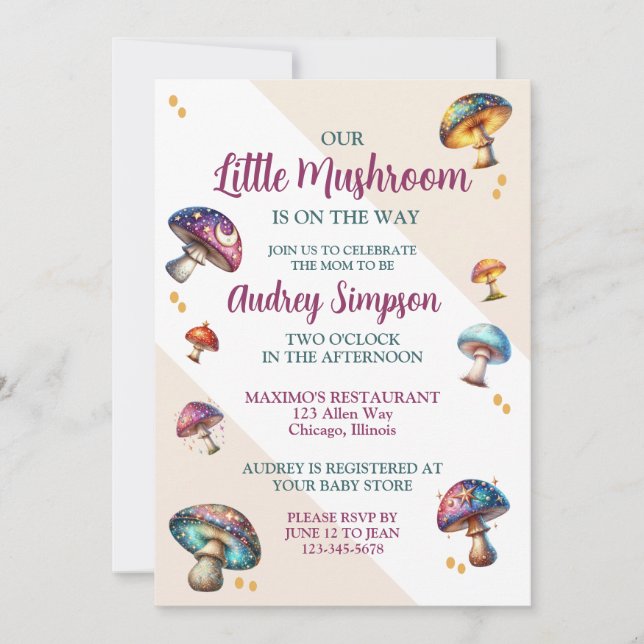 Invitación Dulce ducha de bebé de hongos boho (Anverso)
