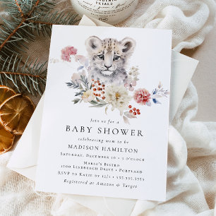 Invitación Dulce ducha de bebé de leopardo de nieve en acuare