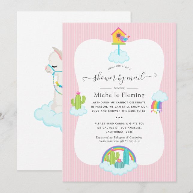 Invitación Dulce ducha de bebé de llama por correo (Anverso / Reverso)