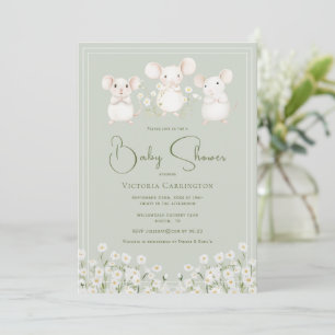 Invitación Dulce Ducha de Bebé de Ratones Adorables y Margari