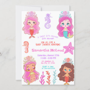 Invitación Dulce ducha de bebé de sirena bajo el mar para niñ