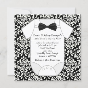 Invitación Dulce ducha de bebé en damasco negro y blanco