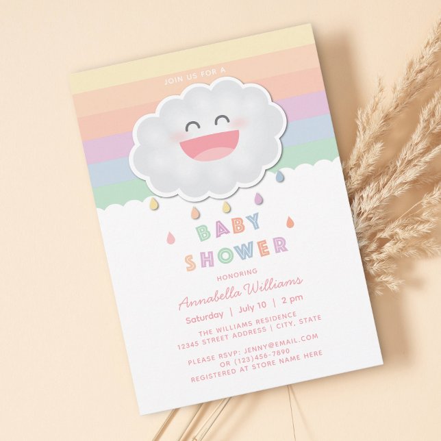 Invitación Dulce Ducha de Bebé Lluvia de Nubes Arcoíris (Subido por el creador)