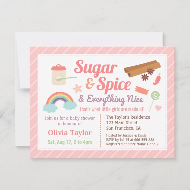 Invitación Dulce Ducha de Bebé Niña Azúcar y Especias (Anverso)