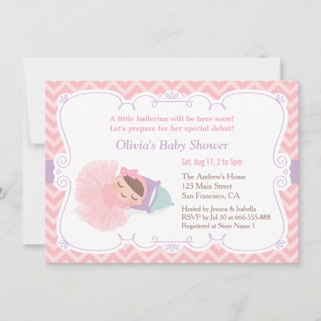 Invitación Dulce ducha de bebé niña bailarina dormida (Anverso)