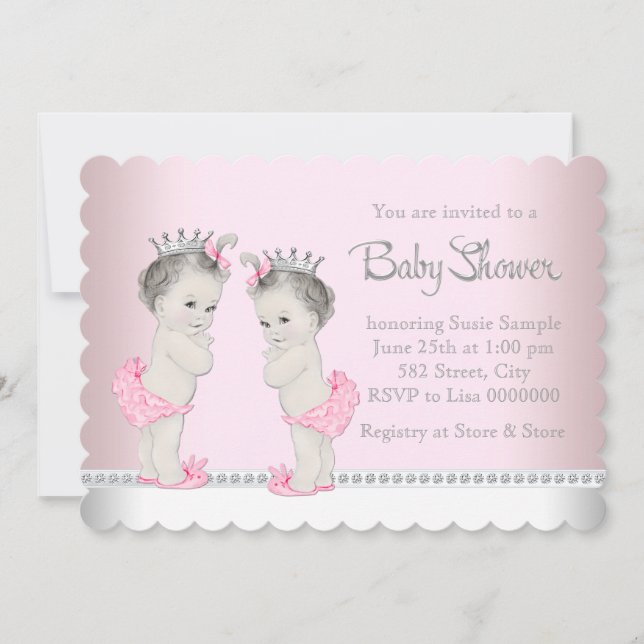 Invitación Dulce Ducha de Bebé Niña Gemela (Anverso)