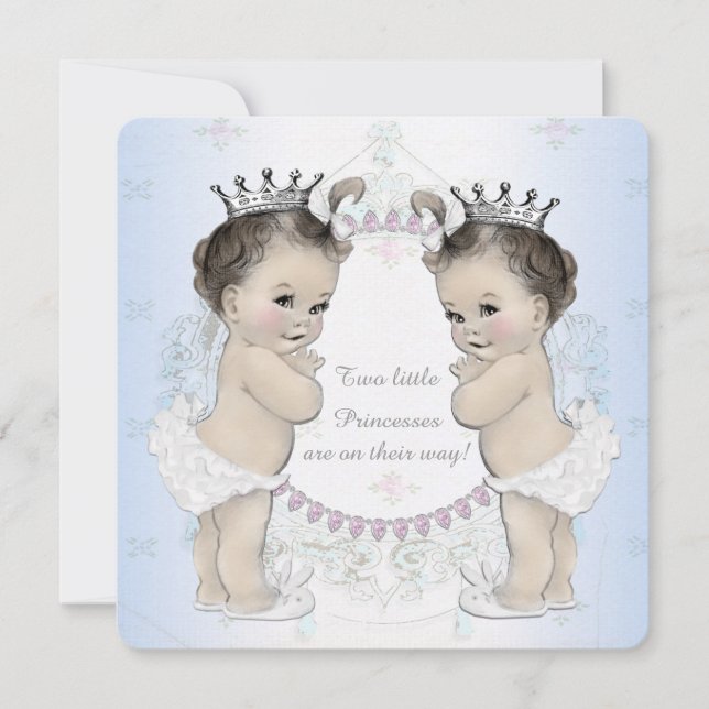 Invitación Dulce Ducha de Bebé para Niñas Gemelas (Anverso)