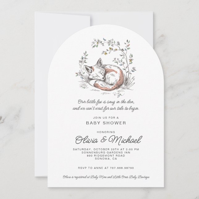 Invitación Dulce Ducha de Bebé Zorro Arqueado (Anverso)
