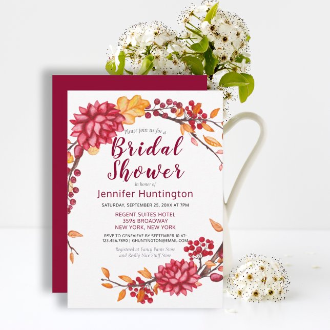 Invitación Dulce Ducha Nupcial De Borgoña (Pretty Burgundy Fall Floral Bridal Shower Invitation
)