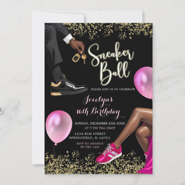 Invitación Dulce Dulce 16º cumpleaños de la Bolsa de Oro Rosa (Anverso)
