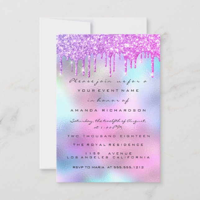 Invitación Dulce dulce 16 de la ducha azul holográfica (Anverso)