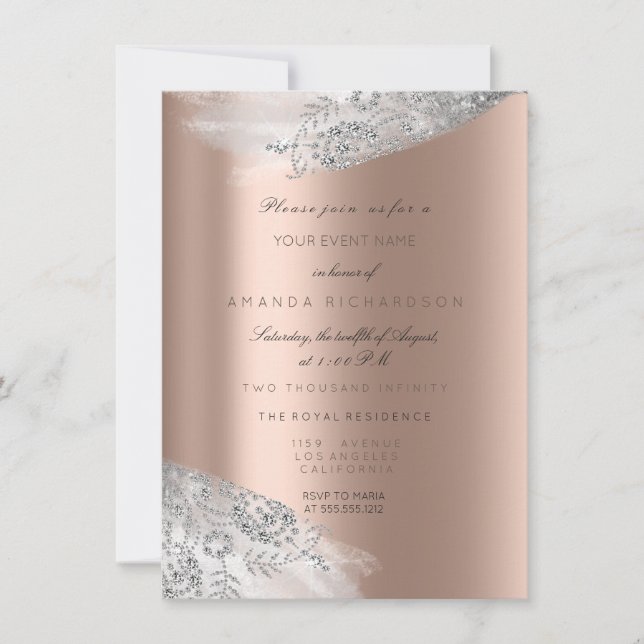 Invitación Dulce dulce blanco rosado Rosa 16 Gris plateado (Anverso)