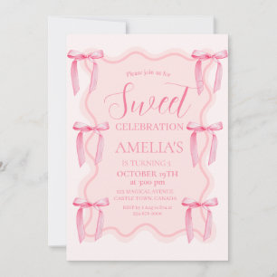 Invitación Dulce dulce celebración de Bow Rosado 5 cumpleaños
