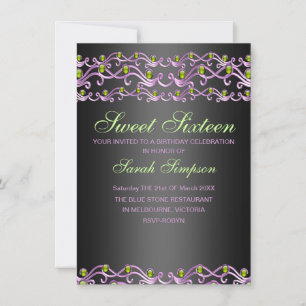 Invitación Dulce dulce de bañador de joyas rosa/verde 16 Invi