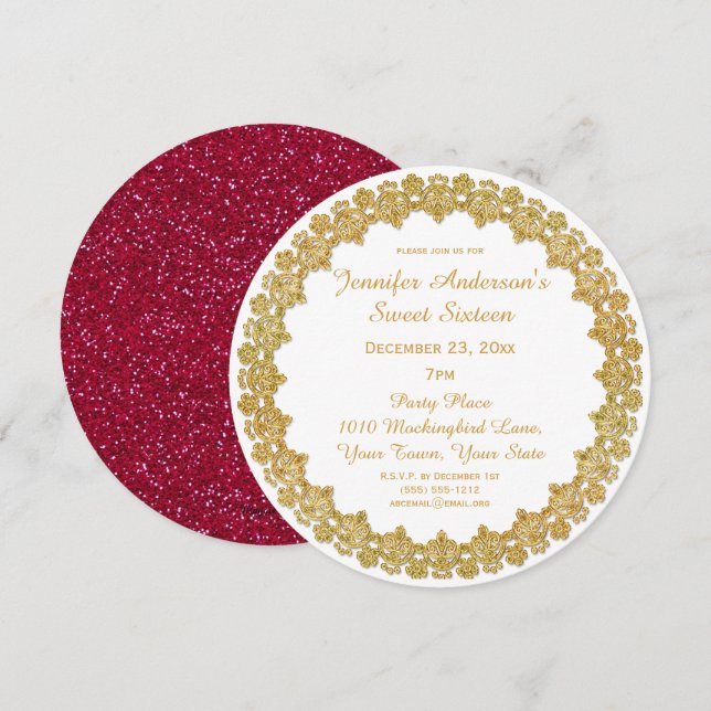 Invitación Dulce Dulce de Fiesta de Oro Rojo (Anverso / Reverso)