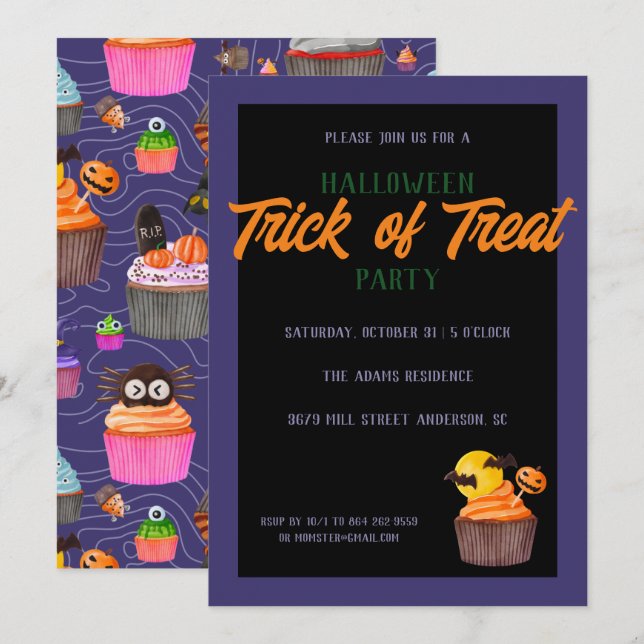 Invitación Dulce dulce de la fiesta de Halloween (Anverso / Reverso)