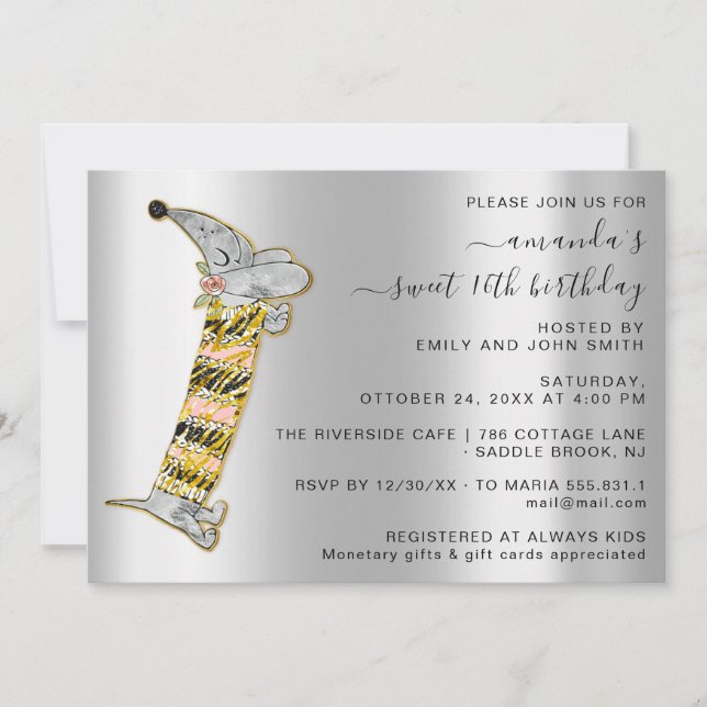 Invitación Dulce dulce de perro 16 cumpleaños gris plateado (Anverso)