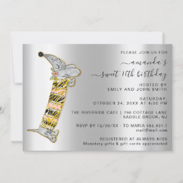 Invitación Dulce dulce de perro 16 cumpleaños gris plateado