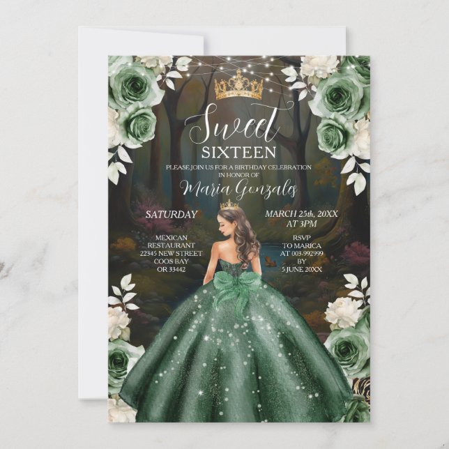 Invitación Dulce dulce de vestido verde esmeralda de los bosq