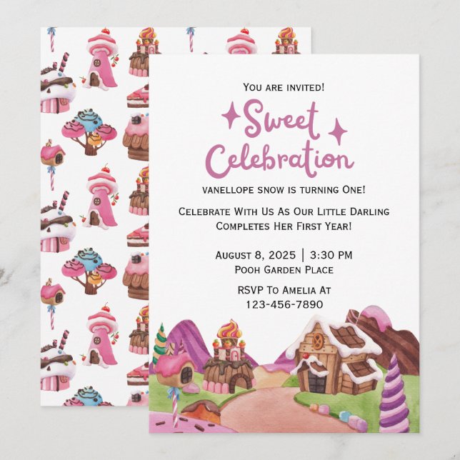 Invitación dulce dulce dulce fiesta de cumpleaños temática de (Anverso / Reverso)