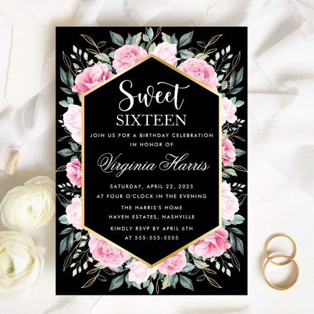 Invitación Dulce Dulce Floral Rosa 16 Cumpleaños (Subido por el creador)