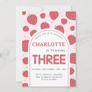 Invitación Dulce dulce fresa 3er cumpleaños Fiesta rosa