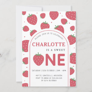 Invitación Dulce dulce fresa primer Fiesta de cumpleaños
