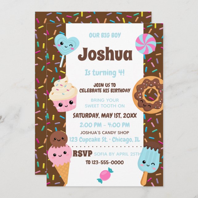 Invitación Dulce dulce Kawaii fiesta de cumpleaños (Anverso / Reverso)