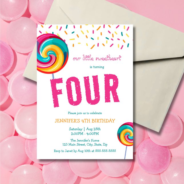 Invitación Dulce dulce Lollipop Candy 4º cumpleaños (Subido por el creador)