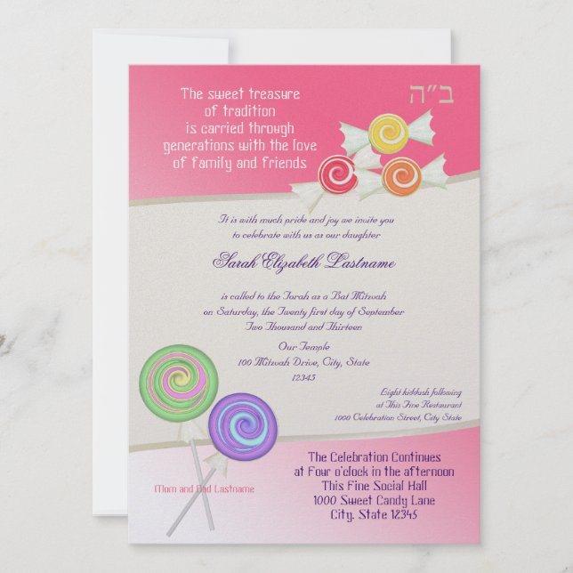 Invitación Dulce dulce murciélago Mitzvah (Anverso)