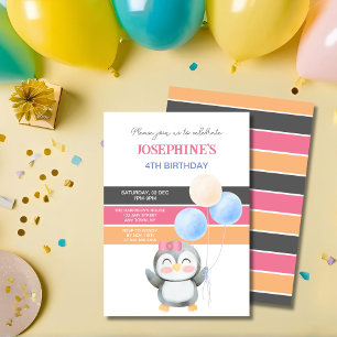 Invitación Dulce dulce pingüino Chica de cumpleaños