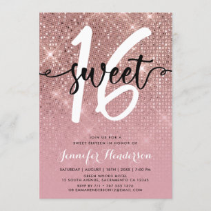 Invitación Dulce dulce Rosa de oro Dieciséis cumpleaños