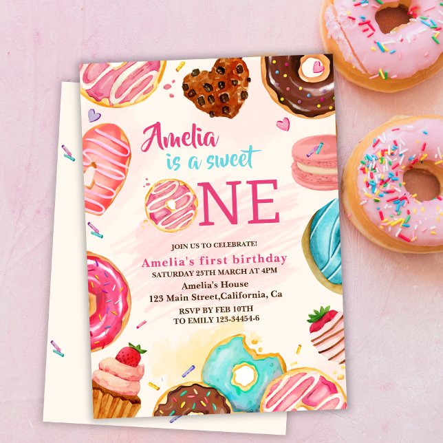 Invitación Dulce dulce un donut chica primer cumpleaños (Subido por el creador)