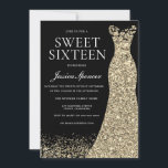 Invitación Dulce dulce vestido de oro negro 16 fiesta de cump<br><div class="desc">Dulce de oro negro Dulce 16 Invitación a fiesta de cumpleaños Variaciones a la invitación y artículos coincidentes en nuestra tienda</div>