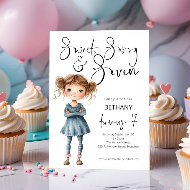Invitación Dulce dulce y sétimo Chica de edad 7 cumpleaños (Subido por el creador)