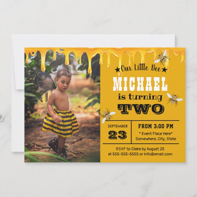 Invitación Dulce Dulces de Miel Fiesta de Cumpleaños de Abeja (Anverso)
