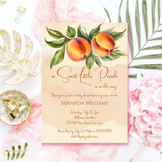 Invitación Dulce durazno de durazno de durazno de verano duch (Sweet little peach spring summer garden baby shower invitation template digital download orange)