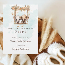 Invitación Dulce Elefante Bebé Shower de Gemelos Neutral para