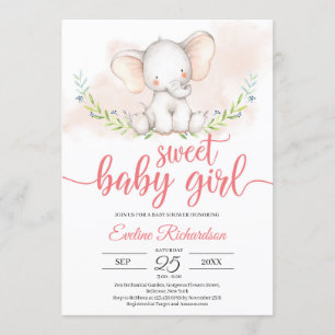 Invitación Dulce elefante bebé y ducha de bebé verde