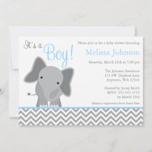 Invitación Dulce Elefante Chevron Azul Claro Baby Shower