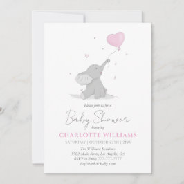 Invitación Dulce elefante con globo baby shower