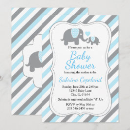 Invitación Dulce Elefante de Rayas Azules y Grises Baby Showe