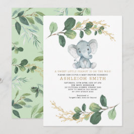 Invitación Dulce elefante de verde cacahuete Baby Shower