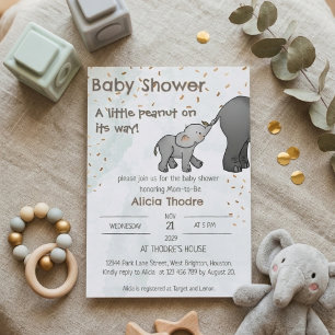 Invitación Dulce elefante dibujado a mano, baby shower de peq